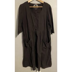 Vintage 10 Colors Womens Midi Dress Large Brown Organic Cotton Pockets Lagenlook